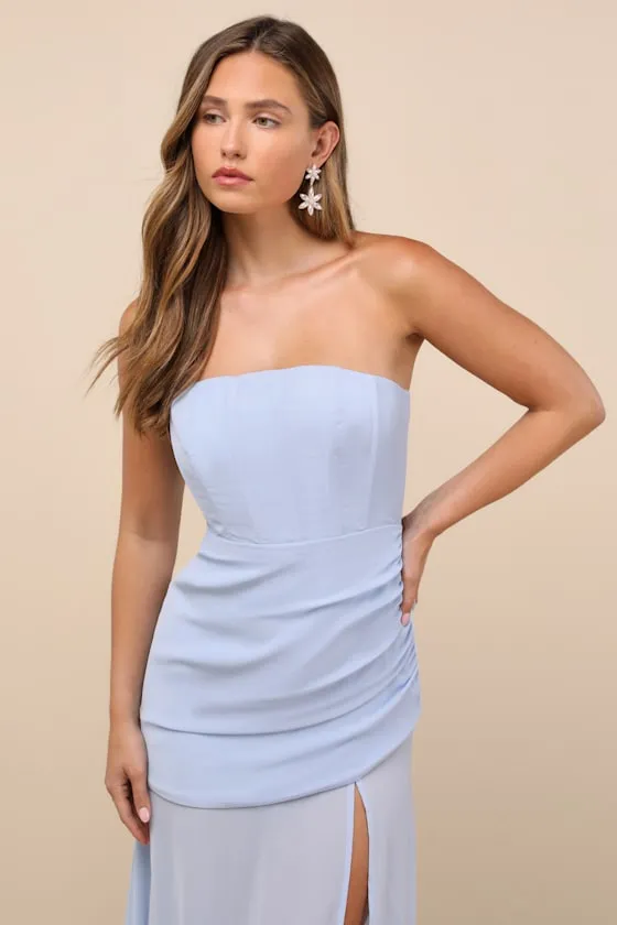 Ulyana Light Blue Mixed Media Strapless Maxi Dress sold by Lulus product image thumbnail 2