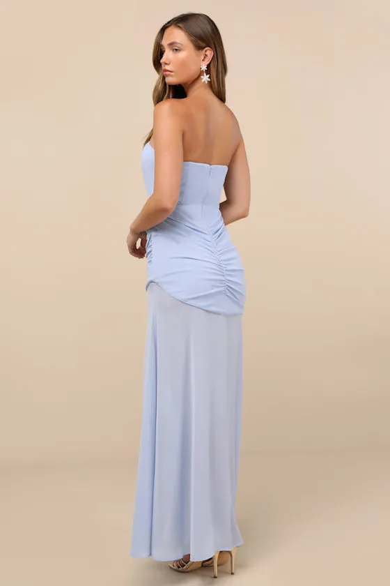 Ulyana Light Blue Mixed Media Strapless Maxi Dress sold by Lulus product image thumbnail 3