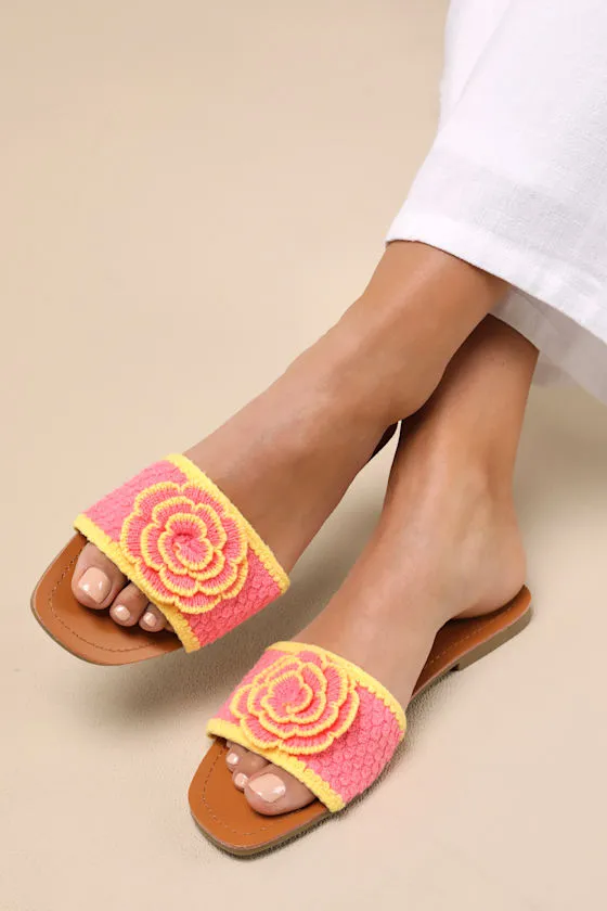 Simmy Yellow and Pink Flower Slide Sandals sold by Lulus