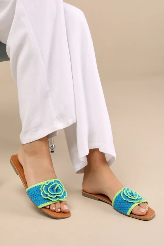 Simmy Blue and Green Flower Slide Sandals sold by Lulus