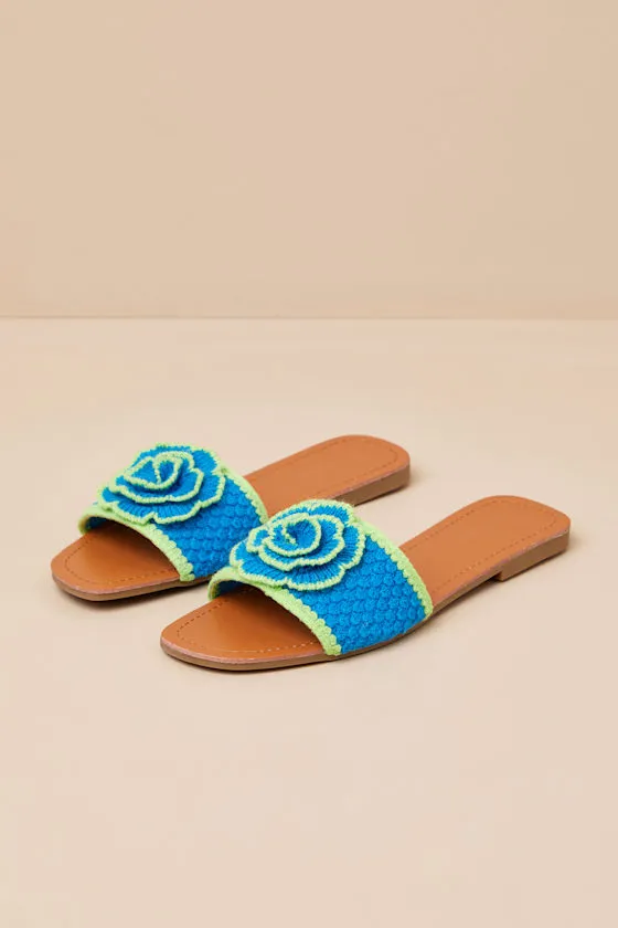Simmy Blue and Green Flower Slide Sandals sold by Lulus product image thumbnail 2