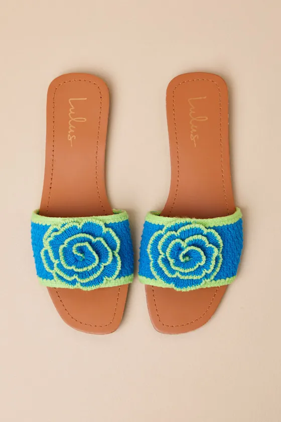 Simmy Blue and Green Flower Slide Sandals sold by Lulus product image thumbnail 4