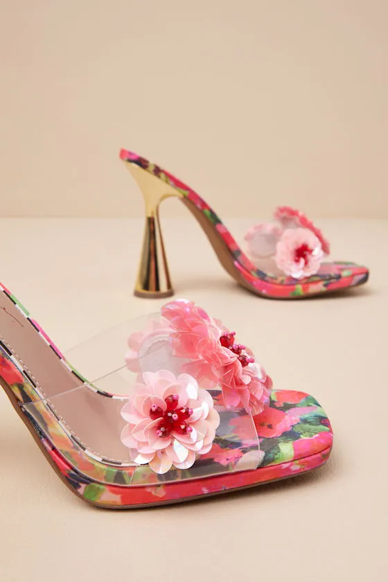Blondee Red and Green Floral Applique High Heel Sandals sold by Lulus product image thumbnail 4