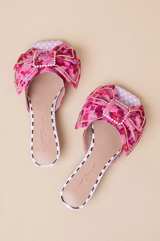 Aylah Pink Floral Bow Slide Kitten Heel Sandals sold by Lulus product image thumbnail 2