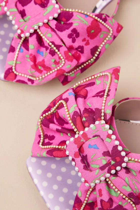 Aylah Pink Floral Bow Slide Kitten Heel Sandals sold by Lulus product image thumbnail 3