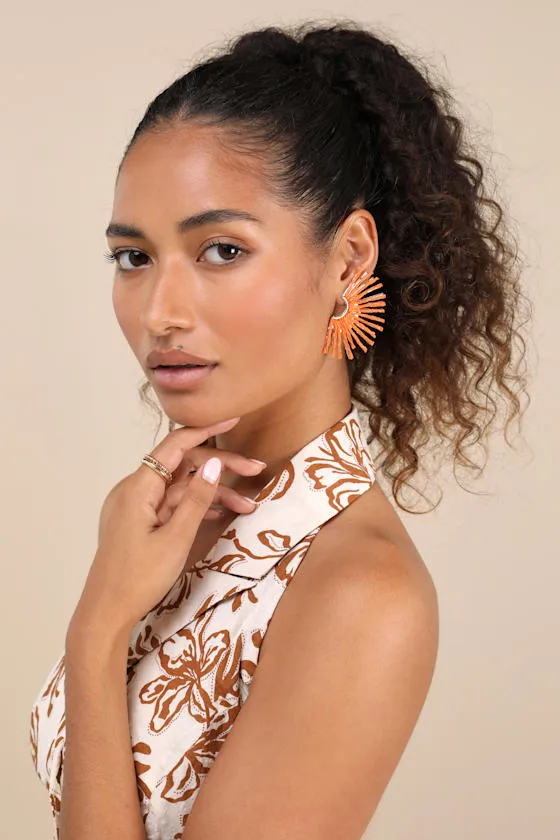Ravi Orange Raffia Sunburst Earrings sold by Lulus product image thumbnail 3