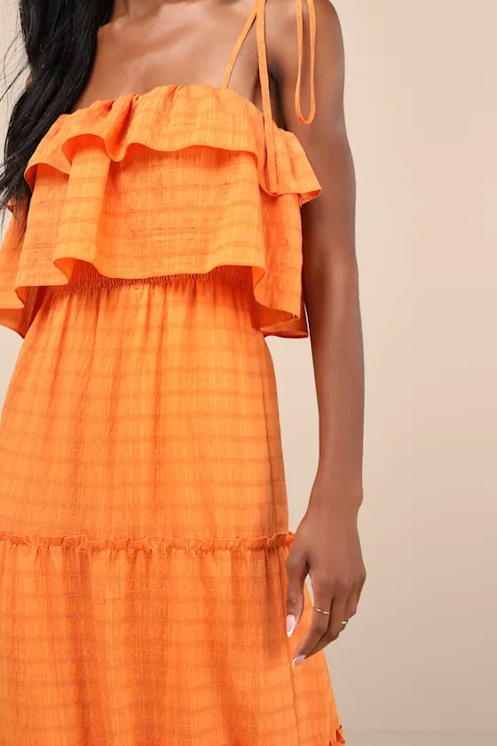Inaya Orange Textured Tie-Strap Tiered Maxi Dress sold by Lulus product image thumbnail 2
