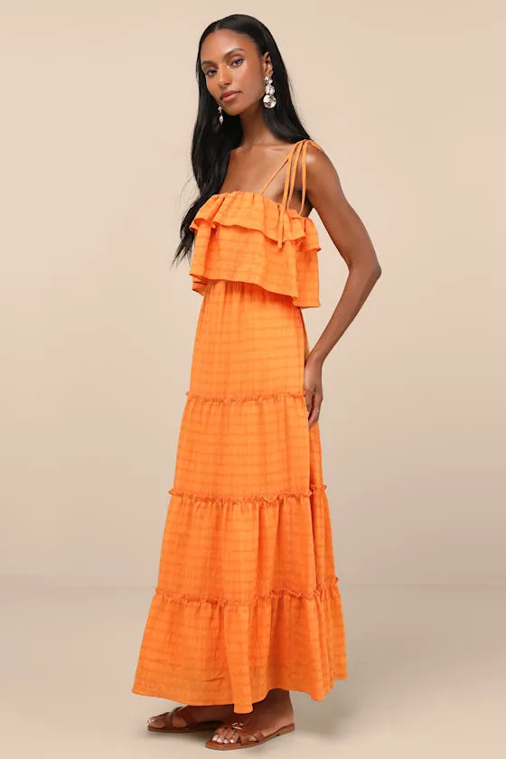 Inaya Orange Textured Tie-Strap Tiered Maxi Dress sold by Lulus product image thumbnail 4
