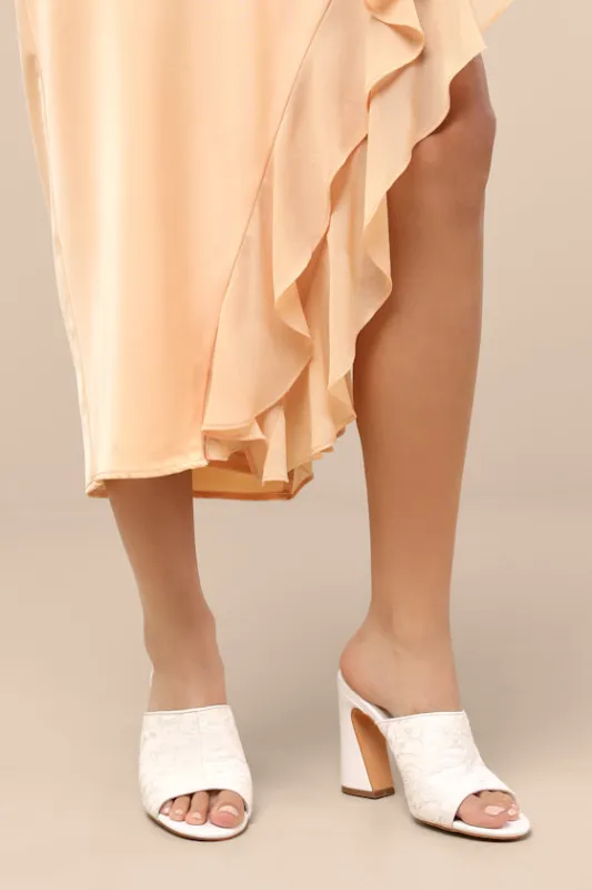 Callixta White Lace High Heel Slide Sandals sold by Lulus