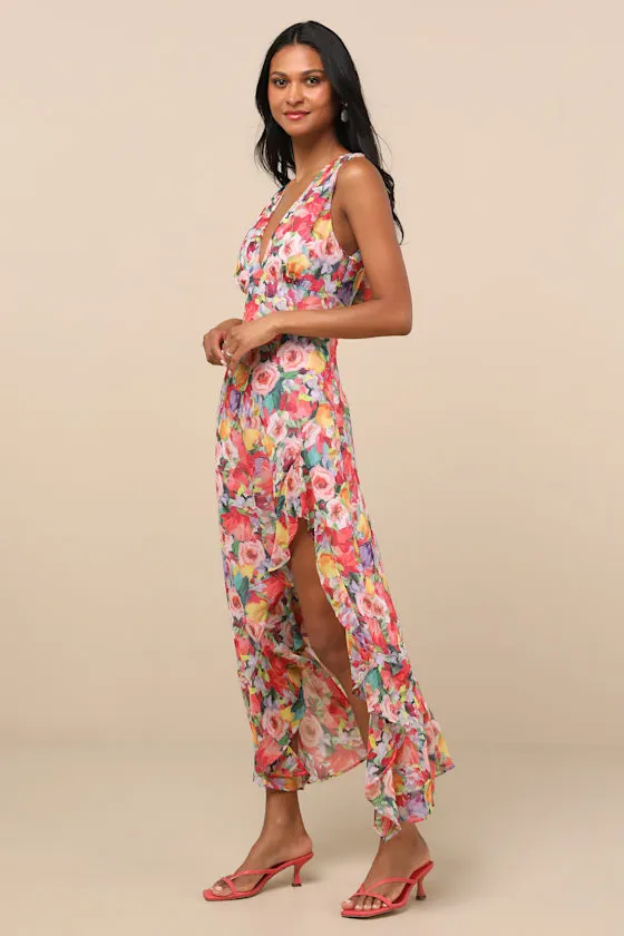 Laraline Red Multi Floral Ruffled Cowl Back Maxi Dress sold by Lulus product image thumbnail 3