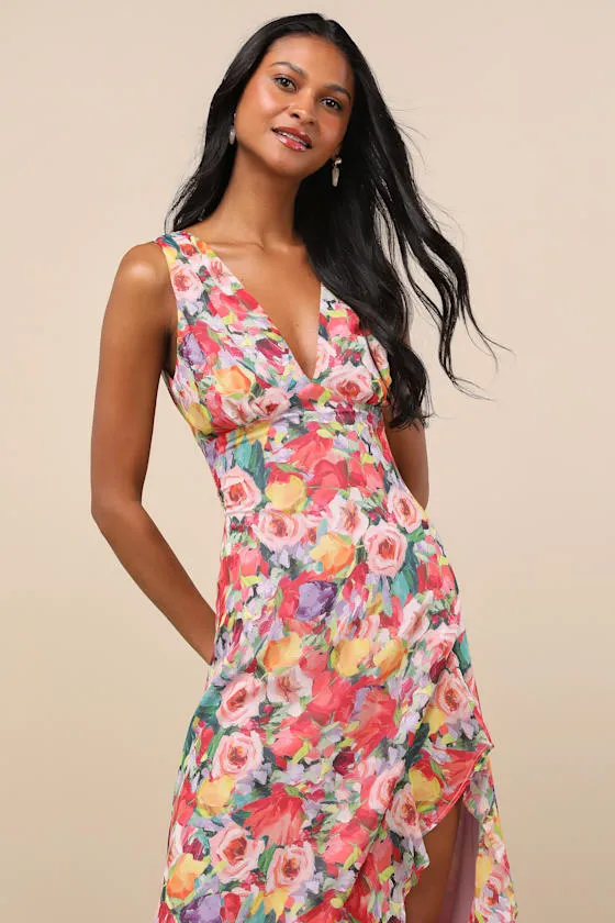 Laraline Red Multi Floral Ruffled Cowl Back Maxi Dress sold by Lulus product image thumbnail 4