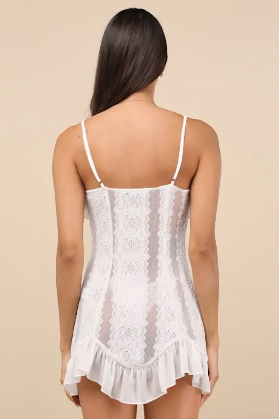 Damilia Ivory Sheer Lace Satin Lingerie Slip sold by Lulus product image thumbnail 2