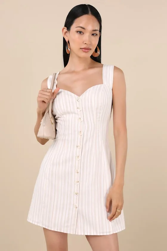 Sarie Ivory and Beige Striped Button-Front Mini Dress sold by Lulus product image thumbnail 2