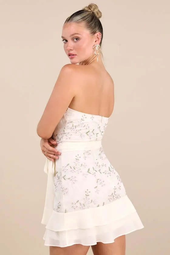 Vallea Cream Floral Embroidered Strapless Mini Dress sold by Lulus product image thumbnail 2