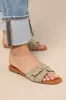 Edetta Taupe Suede Buckle Slide Sandals sold by Lulus