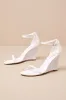 Aubderon White Embroidered Ankle Strap Wedge Sandals sold by Lulus