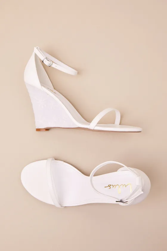 Aubderon White Embroidered Ankle Strap Wedge Sandals sold by Lulus product image thumbnail 4