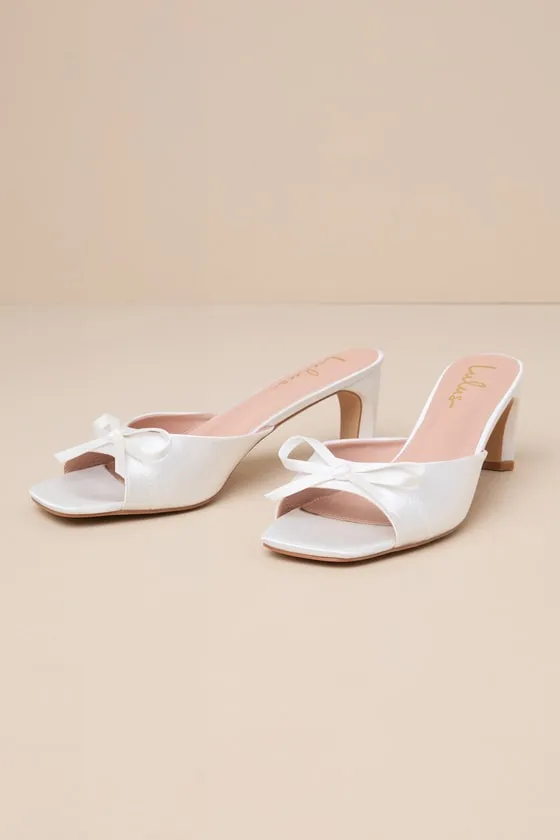 Gilzean White Satin Bow High Heel Slide Sandals sold by Lulus product image thumbnail 2