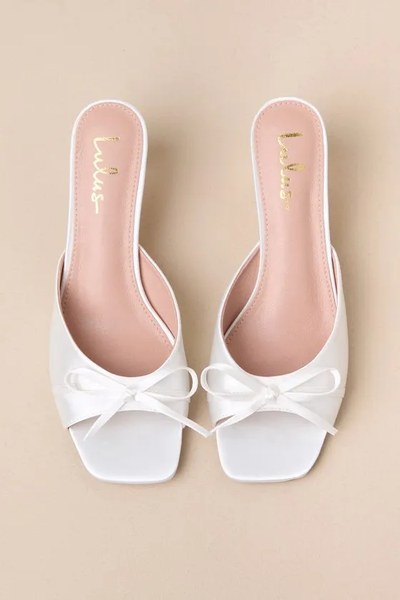 Gilzean White Satin Bow High Heel Slide Sandals sold by Lulus product image thumbnail 3
