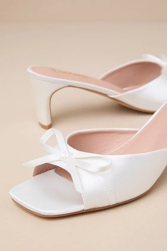 Gilzean White Satin Bow High Heel Slide Sandals sold by Lulus product image thumbnail 4