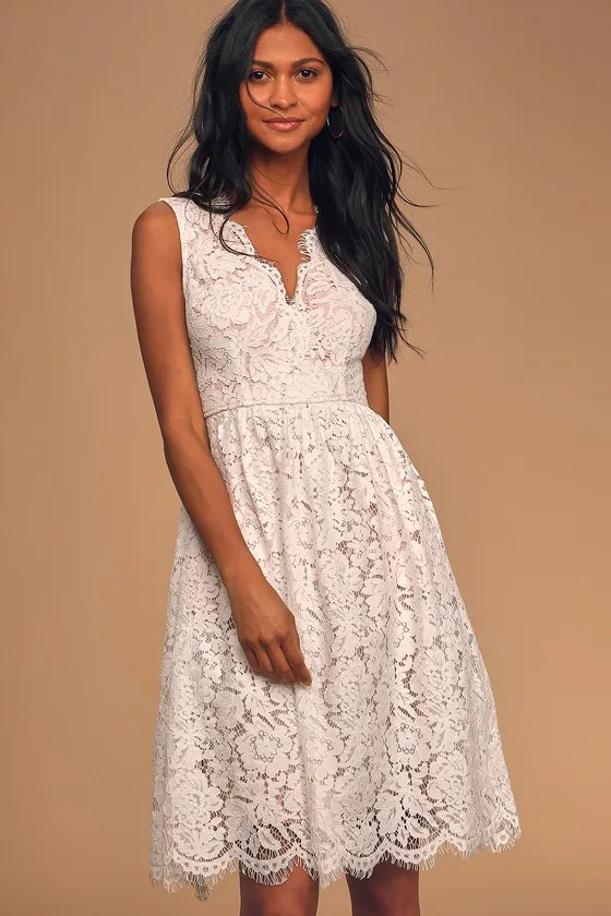 Love Swept White Lace Midi Skater Dress With Pockets sold by Lulus