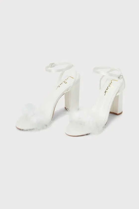 Fuller White Satin Feather Ankle Strap High Heel Sandals sold by Lulus product image thumbnail 2