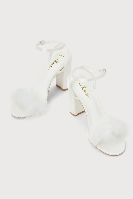 Fuller White Satin Feather Ankle Strap High Heel Sandals sold by Lulus product image thumbnail 3