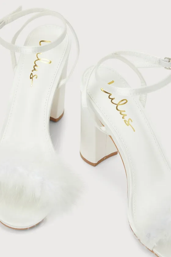 Fuller White Satin Feather Ankle Strap High Heel Sandals sold by Lulus product image thumbnail 4