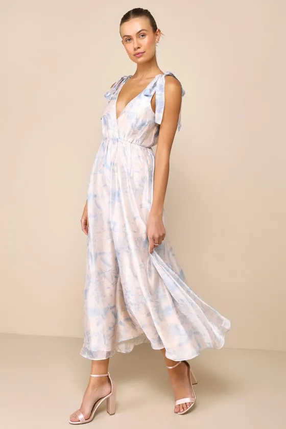 Breathtaking Charm Blush and Blue Floral Tie-Strap Maxi Dress sold by Lulus product image thumbnail 3
