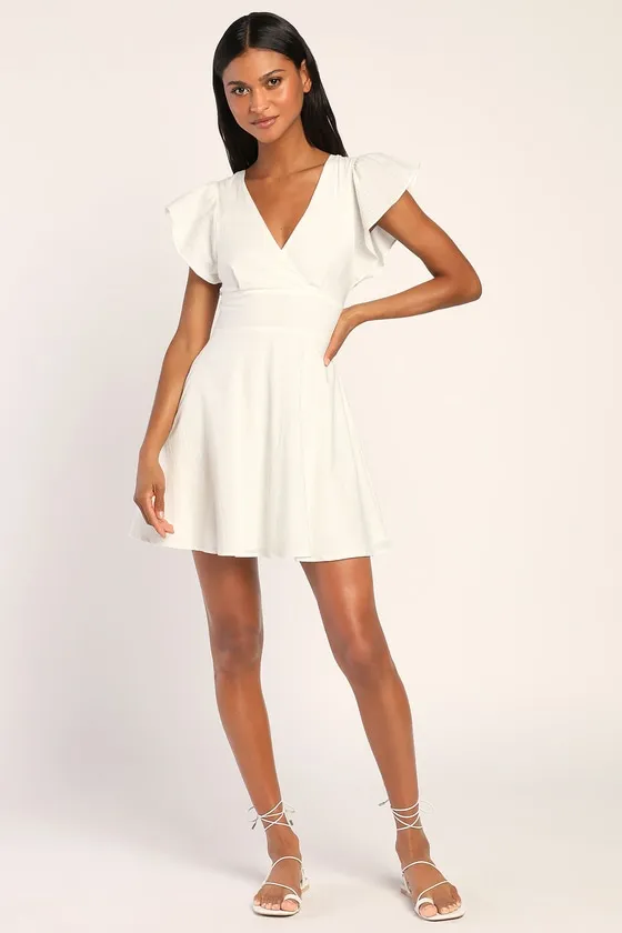Sweeten Me Up White Flutter Sleeve Mini Dress With Pockets sold by Lulus