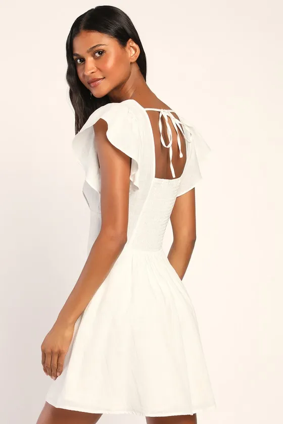 Sweeten Me Up White Flutter Sleeve Mini Dress With Pockets sold by Lulus product image thumbnail 2