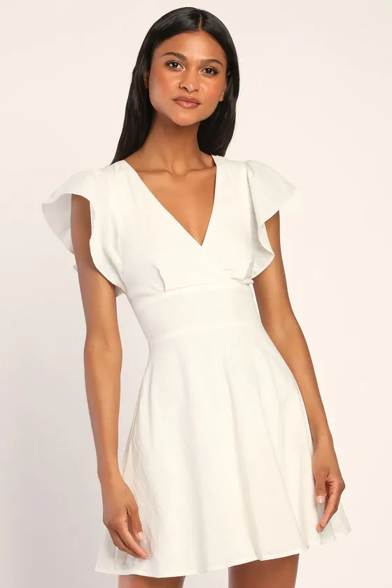 Sweeten Me Up White Flutter Sleeve Mini Dress With Pockets sold by Lulus product image thumbnail 3