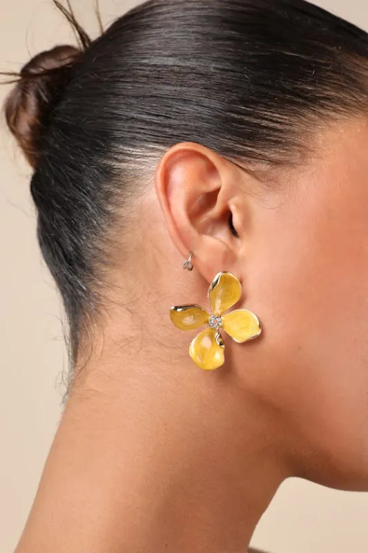 Jelsie Yellow Flower Statement Earrings sold by Lulus