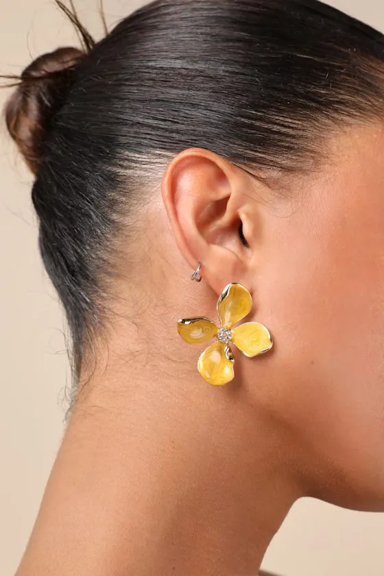 Jelsie Yellow Flower Statement Earrings sold by Lulus