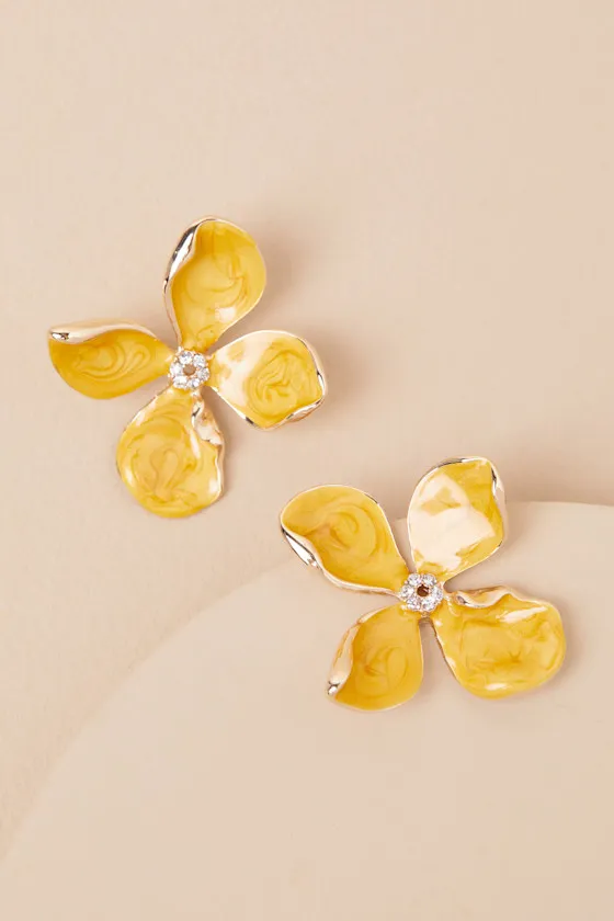 Jelsie Yellow Flower Statement Earrings sold by Lulus product image thumbnail 2