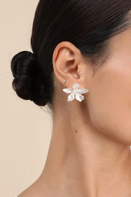 Maige White Flower Stud Earrings sold by Lulus product image thumbnail 2