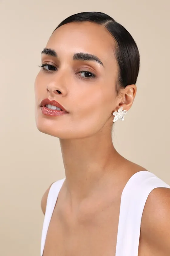 Maige White Flower Stud Earrings sold by Lulus product image thumbnail 4