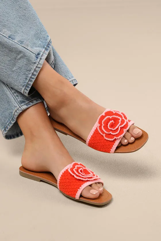 Simmy Orange Flower Slide Sandals sold by Lulus