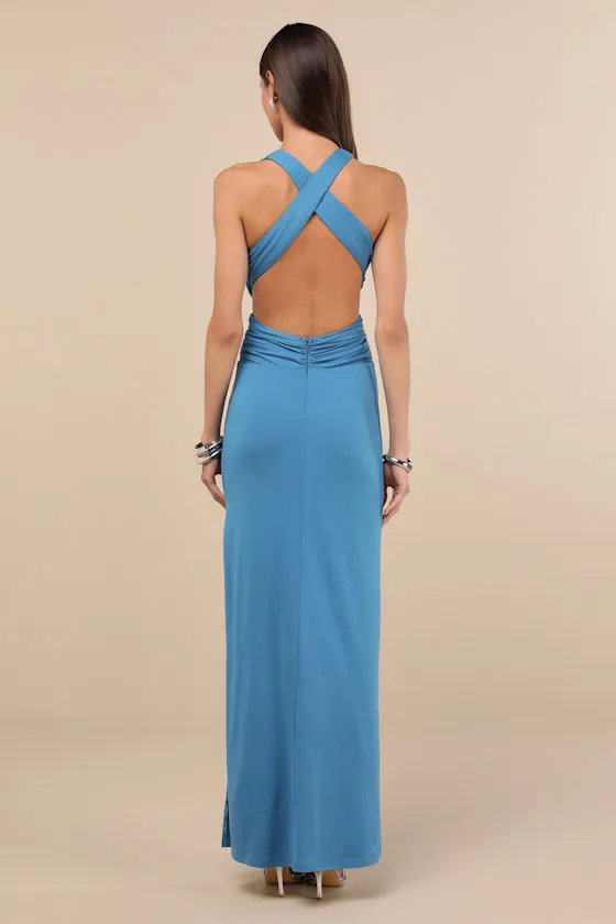 Alexandria Turquoise Backless Column Maxi Dress sold by Lulus product image thumbnail 3