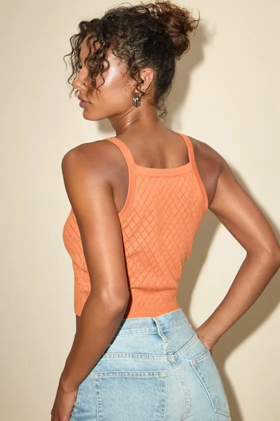 Zealand Orange Pointelle Knit Sweater Tank Top sold by Lulus product image thumbnail 2