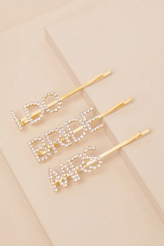 Chara Gold Rhinestone Bridal Three-Piece Hair Pin Set sold by Lulus