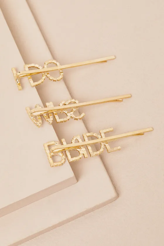 Chara Gold Rhinestone Bridal Three-Piece Hair Pin Set sold by Lulus product image thumbnail 2