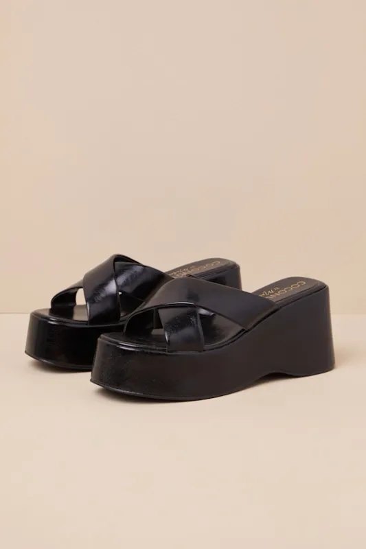 Monterey Black Platform Slide Sandals sold by Lulus