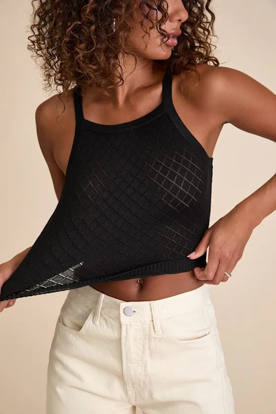 Zealand Black Pointelle Knit Sweater Tank Top sold by Lulus product image thumbnail 2