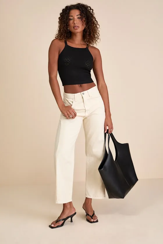 Zealand Black Pointelle Knit Sweater Tank Top sold by Lulus product image thumbnail 3