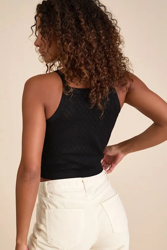 Zealand Black Pointelle Knit Sweater Tank Top sold by Lulus product image thumbnail 4