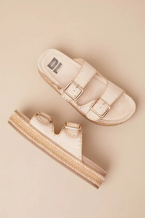 Cubana Natural Suede Raffia Platform Buckle Slide Sandals sold by Lulus product image thumbnail 2