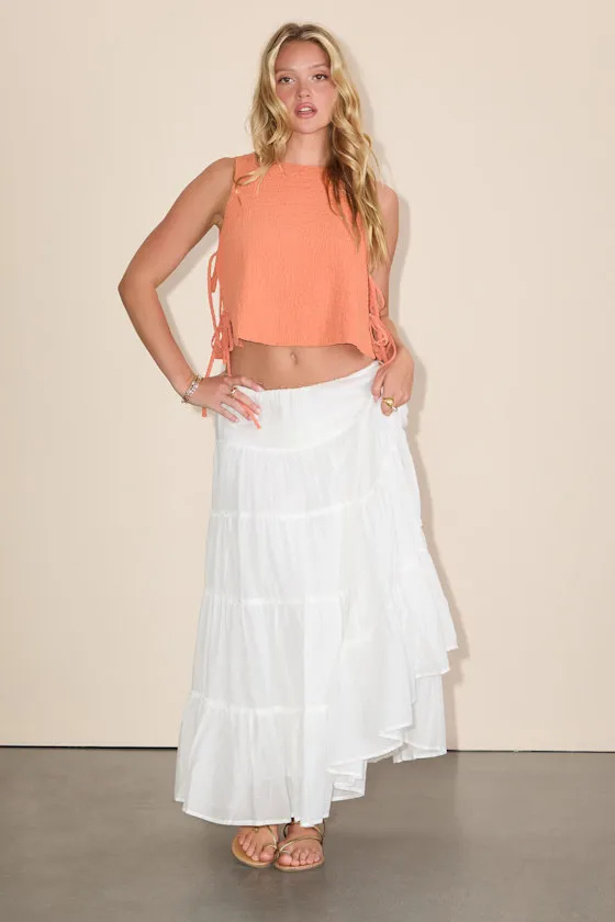 Flirty Bliss Orange Smocked Side-Tie Sleeveless Top sold by Lulus product image thumbnail 4