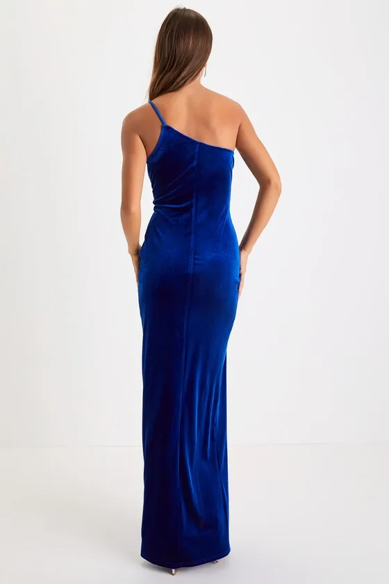 Keeper of My Heart Royal Blue Velvet One-Shoulder Maxi Dress sold by Lulus product image thumbnail 2