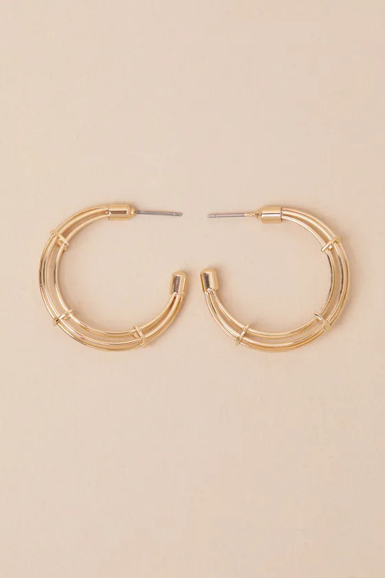 Desra Gold Layered Hoop Earrings sold by Lulus
